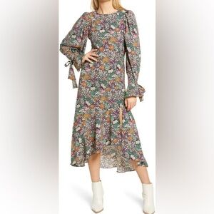 NWOT TOPSHOP Long Sleeve Dress Black Floral Paisley Mid-Maxi Length